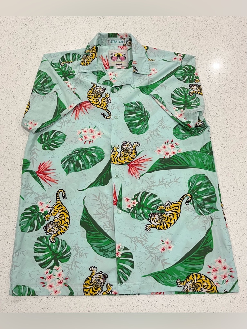 Drill Clothing Co Hawaiian Floral Tigers Shirt Mens Green Good Vibes Size L
